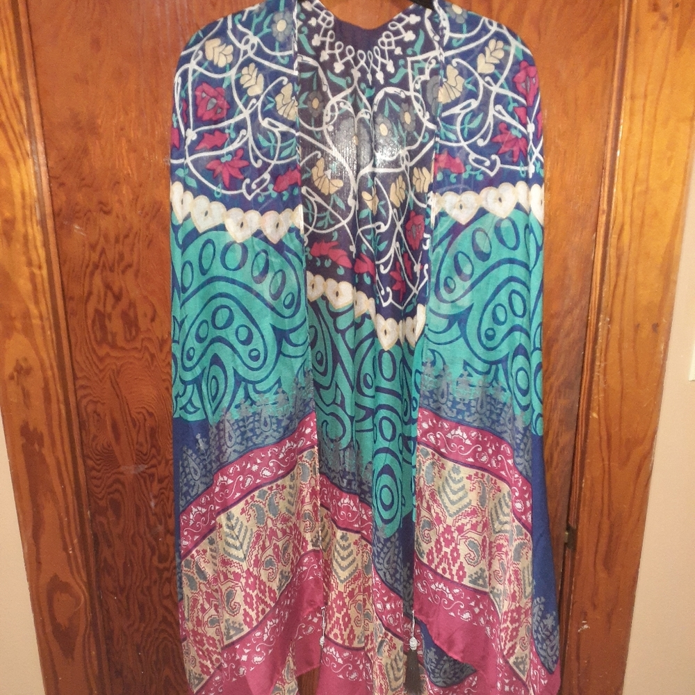 AMANDA BLU GEOMETRIC PRINT RUANA/KIMONO